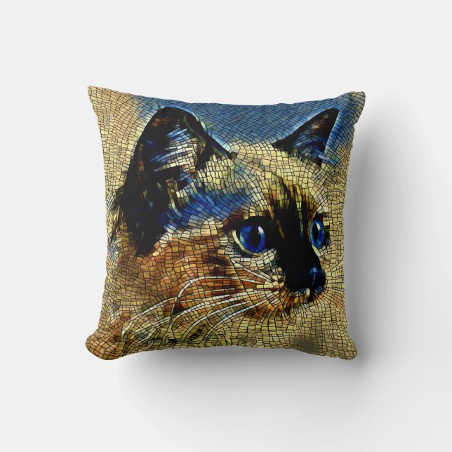 Blue Eyed Siamese Cat Mosaic Tiles  Cushion (Front)