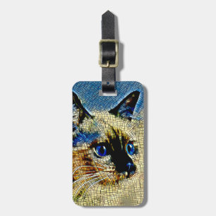 Blue Eyed Siamese Cat Mosaic Tiles Luggage Tag