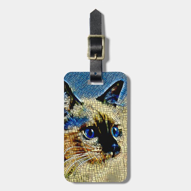 Blue Eyed Siamese Cat Mosaic Tiles Luggage Tag (Front Vertical)