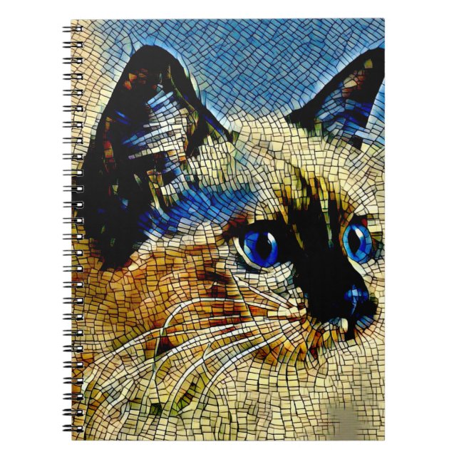 Blue Eyed Siamese Cat Mosaic Tiles Notebook (Front)