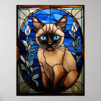 Blue-Eyed Siamese Cat Stained Glass Portrait