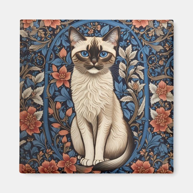 Blue Eyed Siamese Cat William Morris Inspired Magnet (Front)