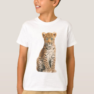 Blue Eyed Sitting Leopard Cub Illustration Kids T-Shirt