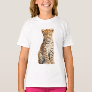Blue Eyed Sitting Leopard Cub Illustration Kids T-Shirt