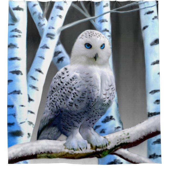 BLUE-EYED SNOW OWL SHOWER CURTAIN (Front)