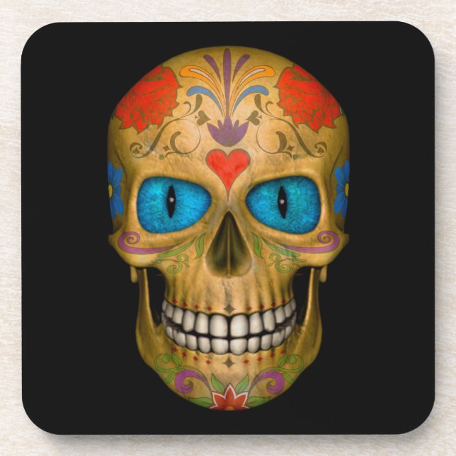 Blue Eyed Sugar Skull Zombie coasters  (6) (Front)