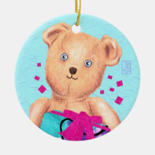Blue-Eyed Teddy Bear Birthday Ceramic Ornament