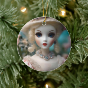 Blue Eyed Vintage Doll, Ceramic Tree Decoration