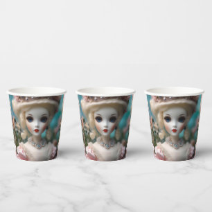 Blue Eyed Vintage Doll, Paper Cups