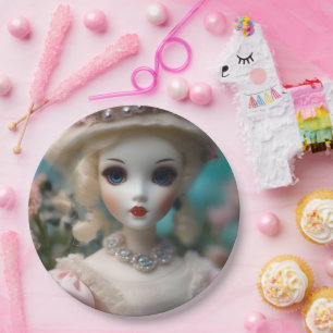 Blue Eyed Vintage Doll, Paper Plate