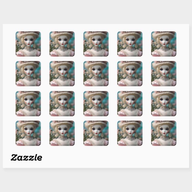 Blue Eyed Vintage Doll, Square Sticker (Sheet)