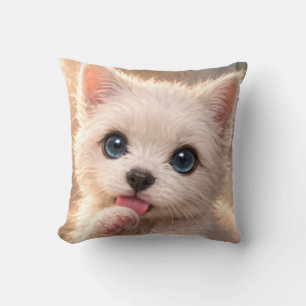 Blue-Eyed Westie,   Puppy licking its Paw Cushion