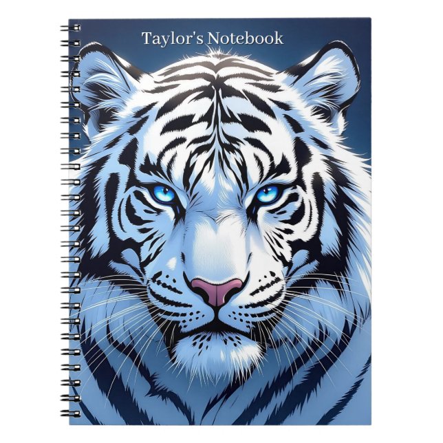 Blue eyed White Tiger Personalised Notebook (Front)