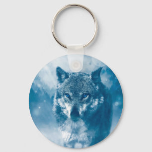 Blue eyed wolf key ring