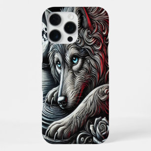Blue-Eyed Wolf Night Art iPhone 16 Pro Max Case