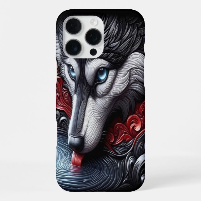 Blue-Eyed Wolf Reflection Scene iPhone Case (Back)