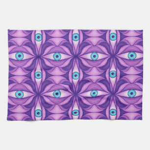Blue Eyes Abstract Botanical Purple Floral Pattern Tea Towel