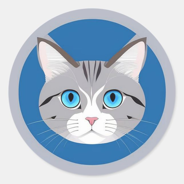 🐾 Blue Eyes Cat Calm Minimal Pet  Classic Round Sticker (Front)