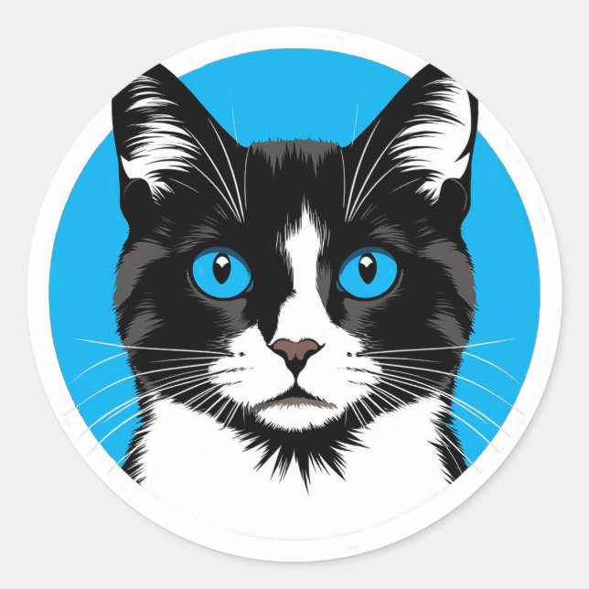 Blue Eyes Cat 🐱Modern Minimal Animal 🐱 Classic Round Sticker (Front)