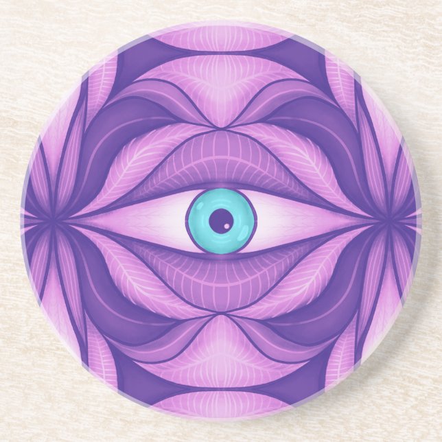 Blue Eyes in Purple Foliage Dark Botanical Art Coaster (Front)