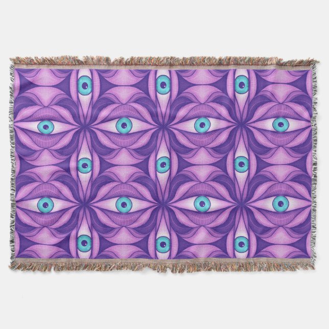 Blue Eyes in Purple Foliage Dark Botanical Art Throw Blanket (Front)