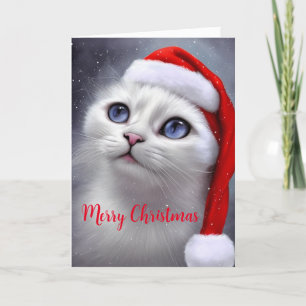Blue Eyes White Christmas Kitten Holiday Card