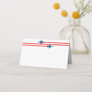 Blue F-16 Fighter Jets with Red Stripes Party Place Card