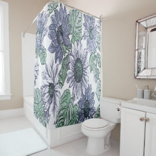 Blue Fabric Flowers Shower Curtain