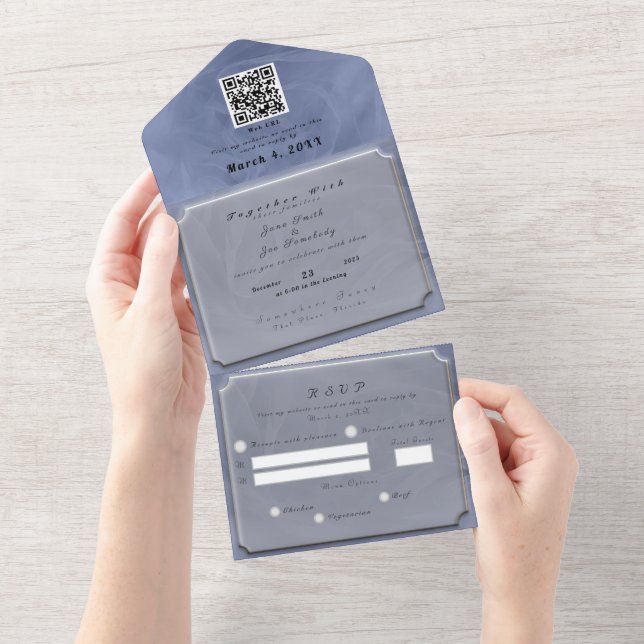 Blue fabric textured print-any colour all in one invitation (Tearaway)