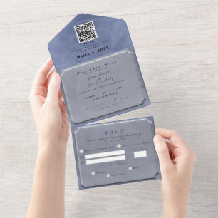 Blue fabric textured print-any colour all in one invitation