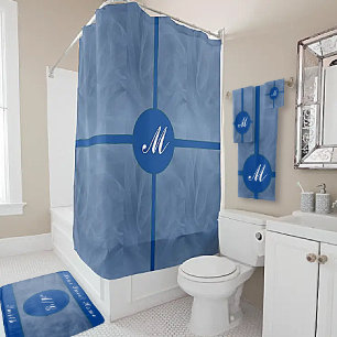 Blue Fabric Textured Print monogram - Any colour   Shower Curtain