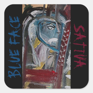 BLUE FACE SATIVA SQUARE STICKER