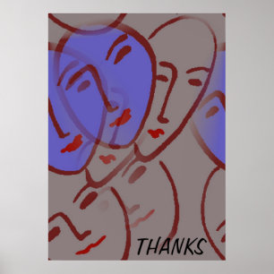 Blue Faces Abstract Poster