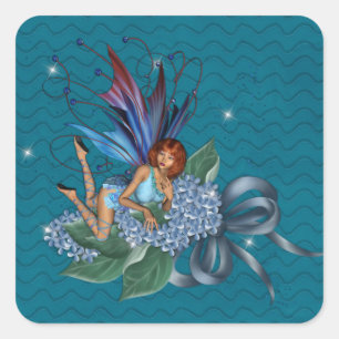 Blue Fae on Blue Flowers Design 2 Square Sticker