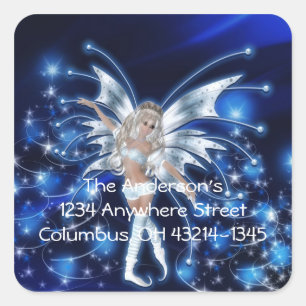 Blue Fairy/Fae Christmas Fantasy Address Square Sticker