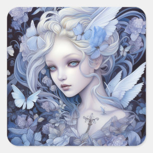 Blue Fairy Fantasy Art Square Sticker