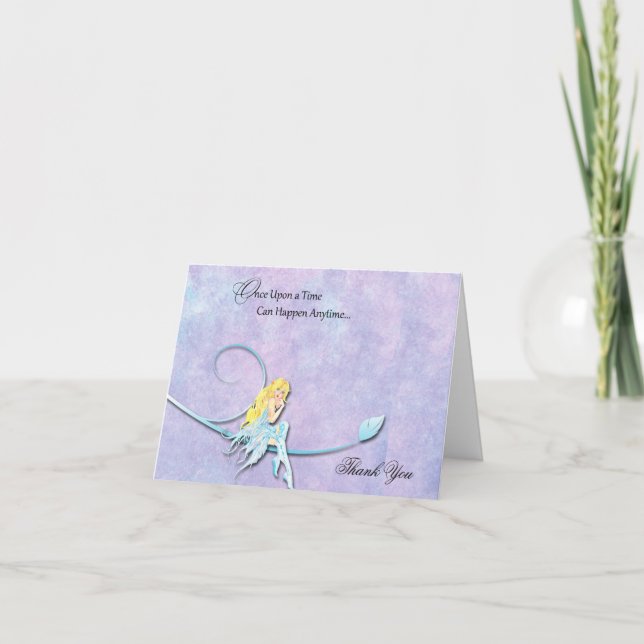 Blue Fairy on Purple Watercolor Wedding Thank You Card (Front)