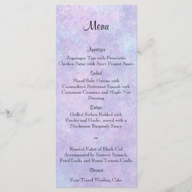 Blue Fairy on Purple Wedding Menu (Front)