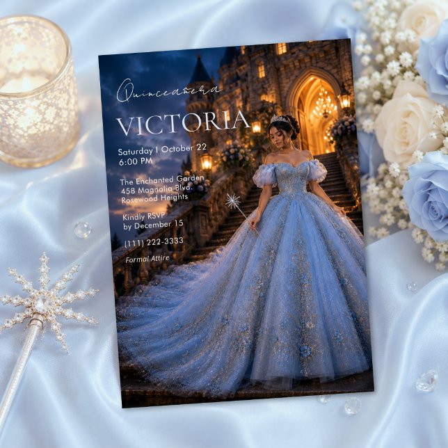 Blue Fairytale Castle Quinceañera Invitation (Creator Uploaded)