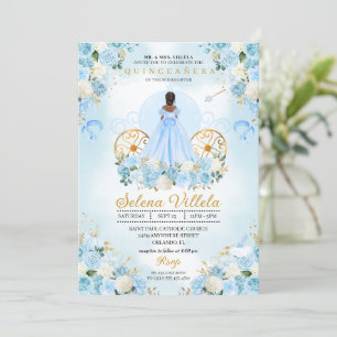 Blue Fairytale Cinderella Carriage Quinceañera Invitation