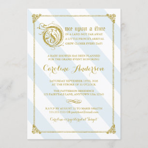 Blue Fairytale Prince Glitter Baby Shower Invite