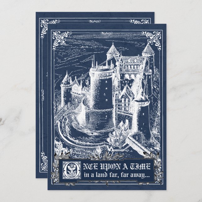 Blue Fairytale Storybook Wedding Invites (Front/Back)