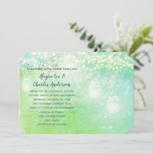 Blue Fairytale Woodsy Farmhouse Mason Jar Wedding Invitation