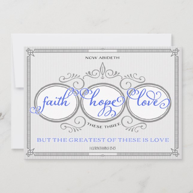 Blue Faith Hope Love Wedding Invitation (Front)