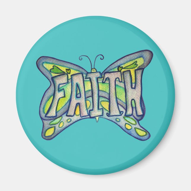 Blue Faith Word Art Butterfly Custom Magnet (Front)