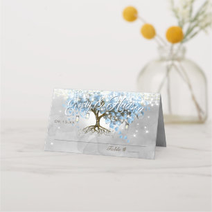 Blue Faiy Tale Wedding Mason Jar Heart Leaf Tree Place Card