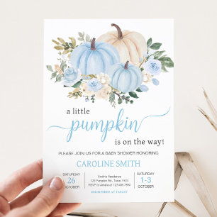 Blue Fall Floral Pumpkin Invitation