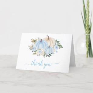 Blue Fall Floral Pumpkin Thank You Card