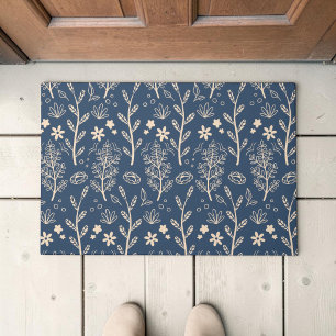 Blue Fall Foliage Botanical Pattern Doormat