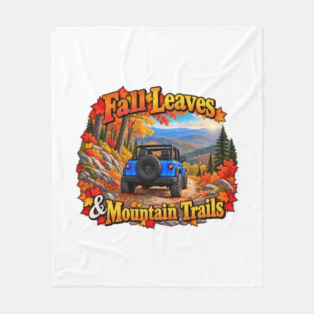 Blue_Fall Leaves & Mt Trails Fleece Blanket (Front)